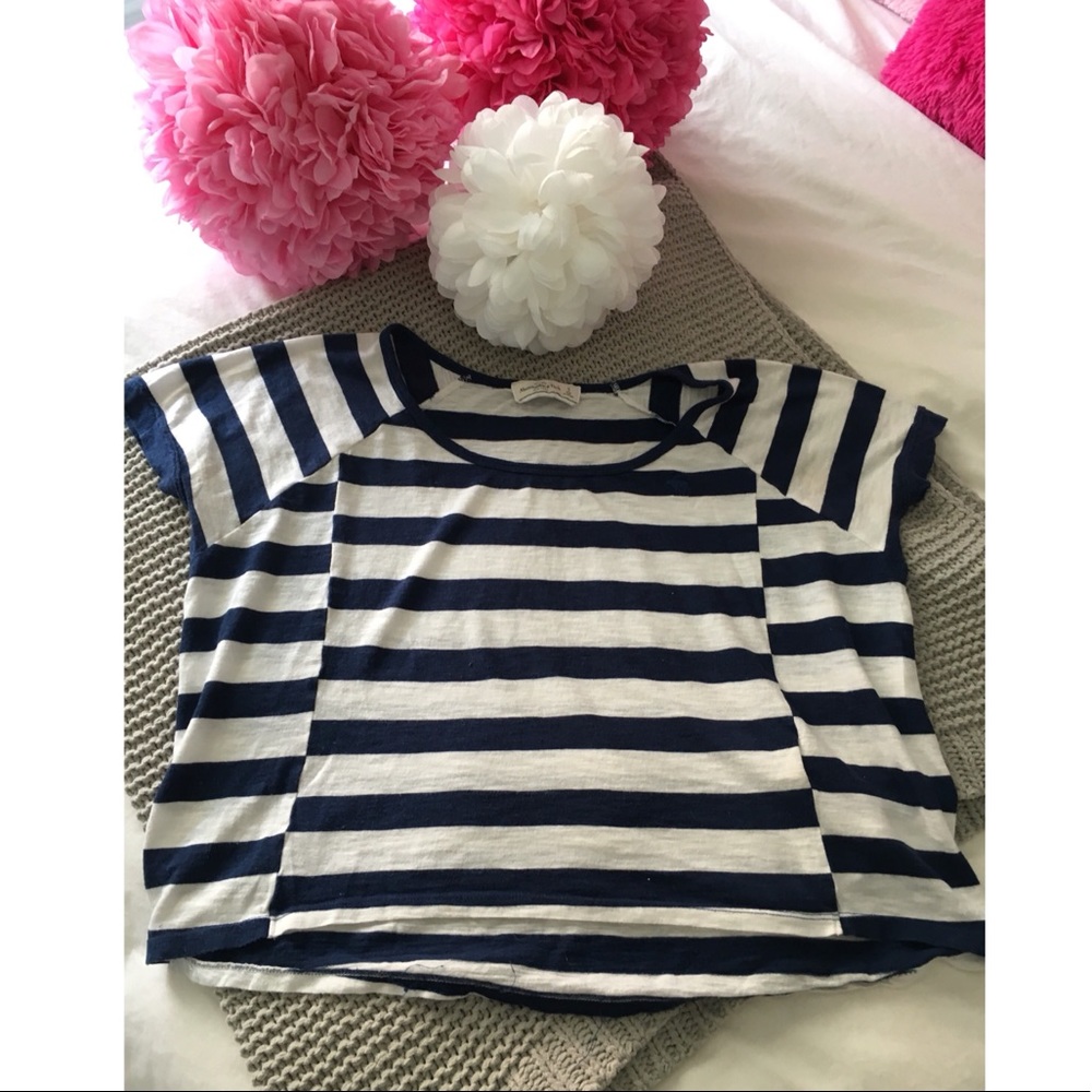 Abercrombie & Fitch Navy Blue & White Stripped Tee